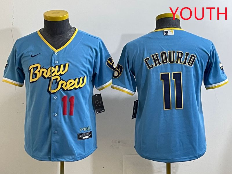Youth Milwaukee Brewers #11 Chourio Light Blue City Edition 2025 Nike MLB Jersey style 3->youth mlb jersey->Youth Jersey